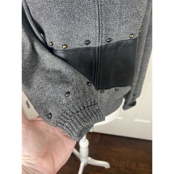 Vintage Toula Santana Knit Wool Zip Up Sweater Marled Black Leather Women's Sz 4 - Picture 11 of 12